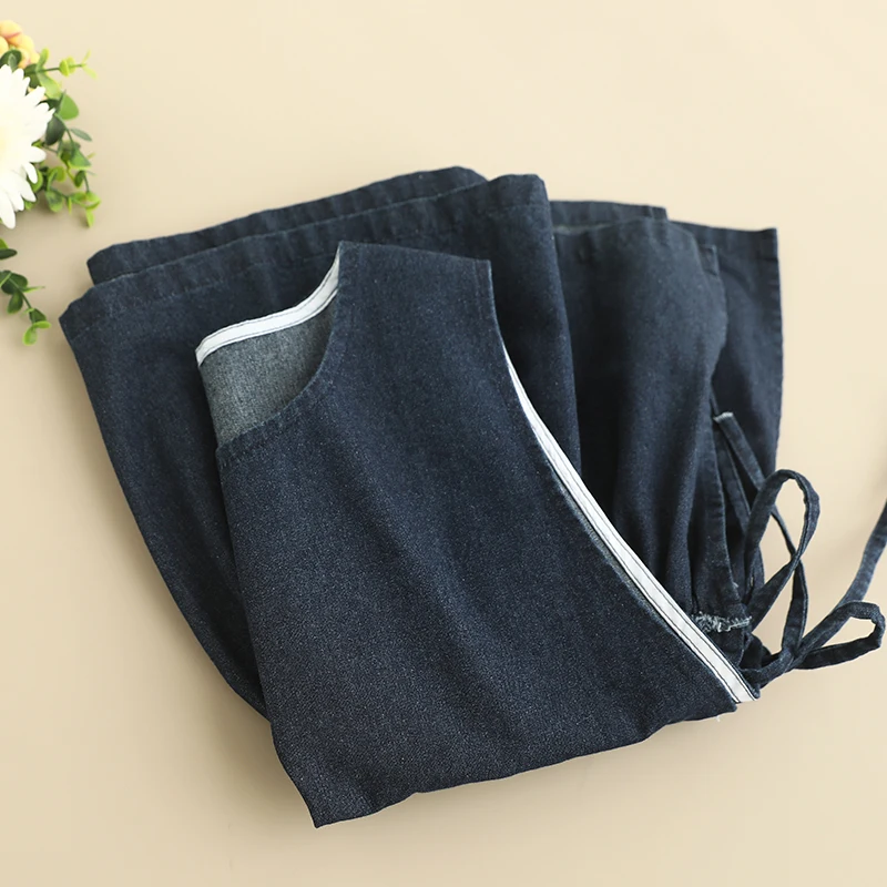 Japanese Sweet Mori Girl Ruffles Side Lace Up Denim Vest Tank Tops Women Spring Summer O-Neck Sleeveless Pullover Vest Outwear