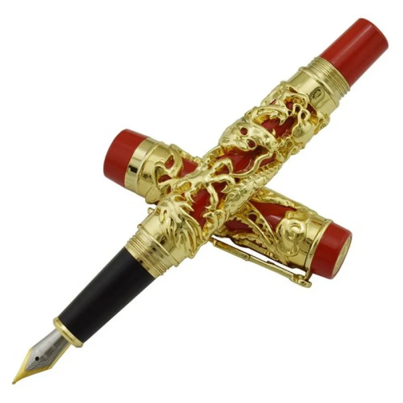 

A+ Jinhao Vintage Fountain Pen, Dragon Phoenix Luxury Carving Pen, Golden Red