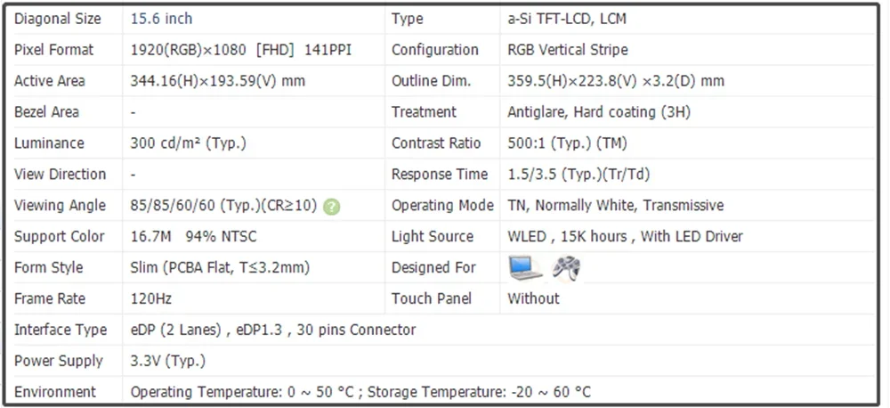 N156HHE-GA1 N156HHE GA1 15.6 inch Laptop LCD Screen Slim Panel IPS FHD 1920x1080 EDP 30pins 120Hz  Non-touch