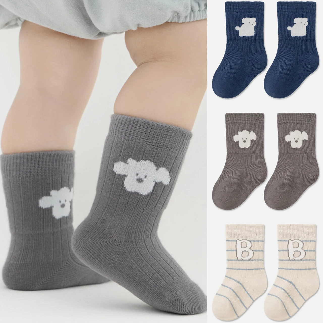 

3 пары толстых детских хлопковых носков, весенне-осенние детские носки средней длины, обувь для новорожденных для мальчиков и девочек 0-3 лет, детские носки с милыми героями мультфильмов