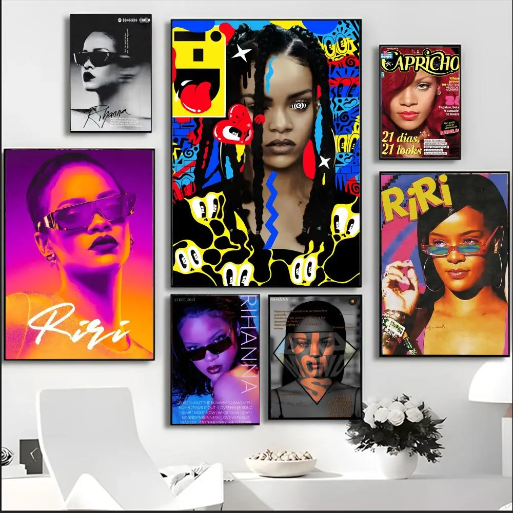 لوحة الخط للمغني R-r-Rihanna HD مقاومة للماء من القماش ملصق فني: ديكور جدران جمالي للمنزل والبار والمزيد #1