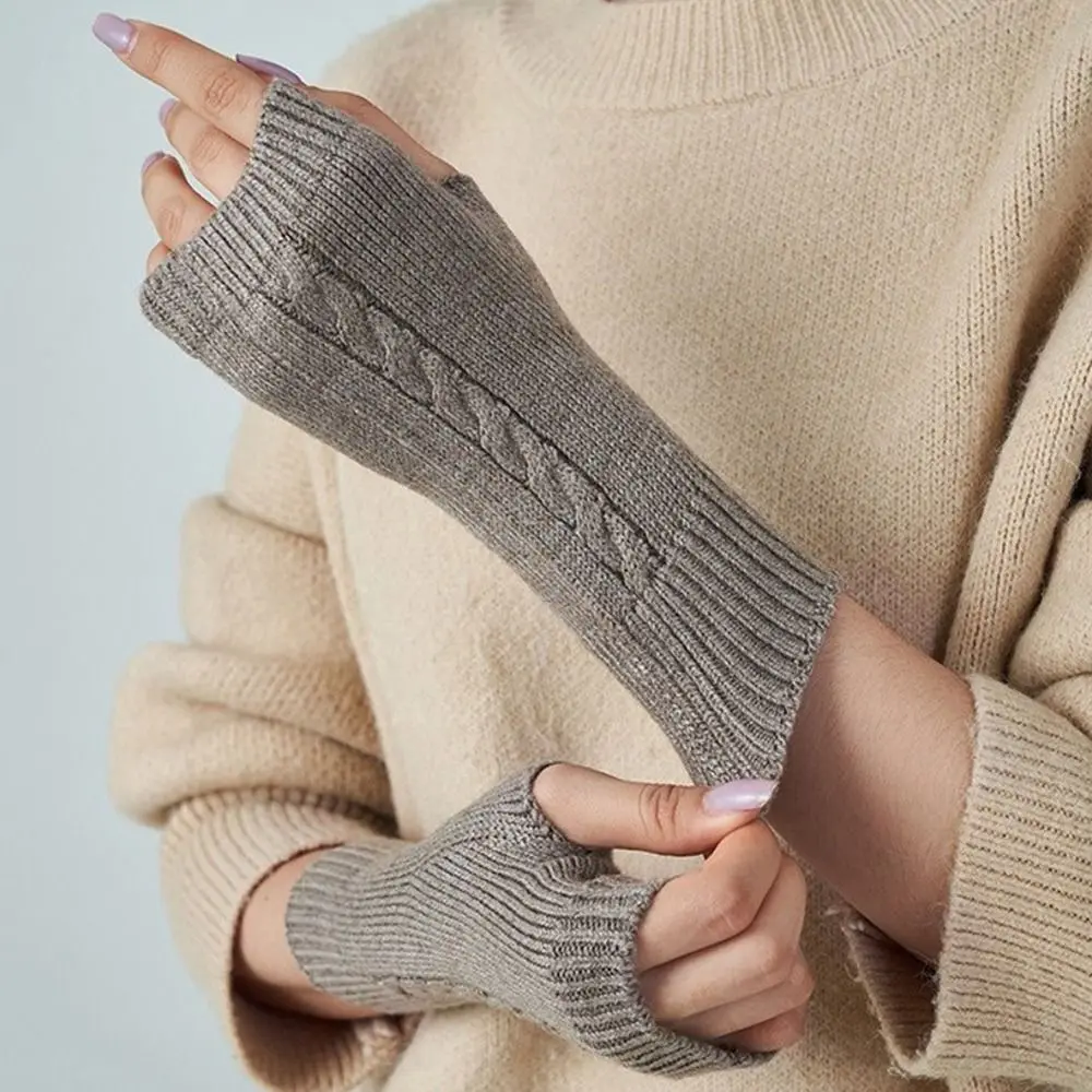 

Модные варежки с открытыми пальцами, толстые ветрозащитные морозостойкие вязаные перчатки, теплые кашемировые перчатки с защитой рук, осень-зима