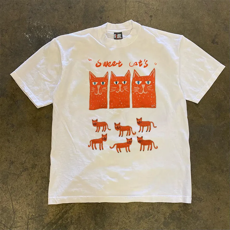 Pure Cotton Short Sleeve T-Shirt Double Thread Loose Fit Male Model Breathable Summer Fashion round Neck  Pattern