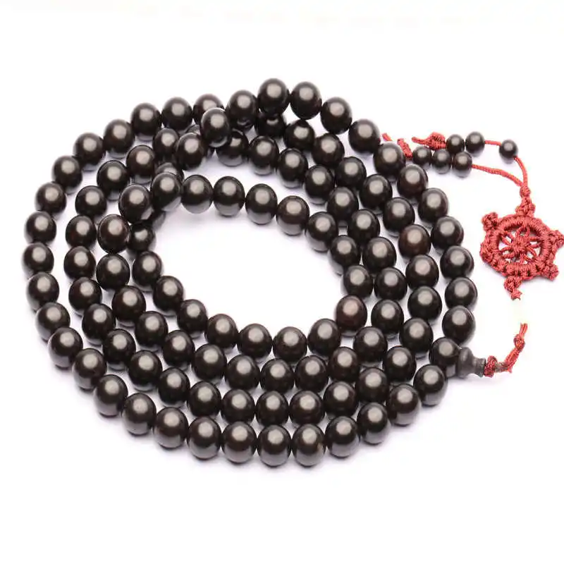 

10mm Natural Ebony Beads Necklace for Man Buddhist 108 Beads Black Sandalwood Meditation Prayer Mala BRO892