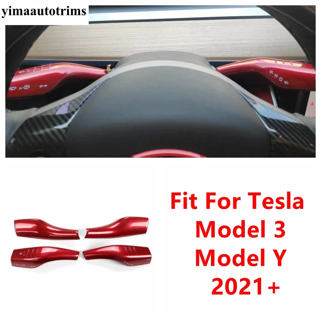 Car Steering Wheel Shift Paddles Lever Decor Cover Trim ABS Red / Carbon Fiber Accessories For Tesla Model 3 Model Y 2021 2022