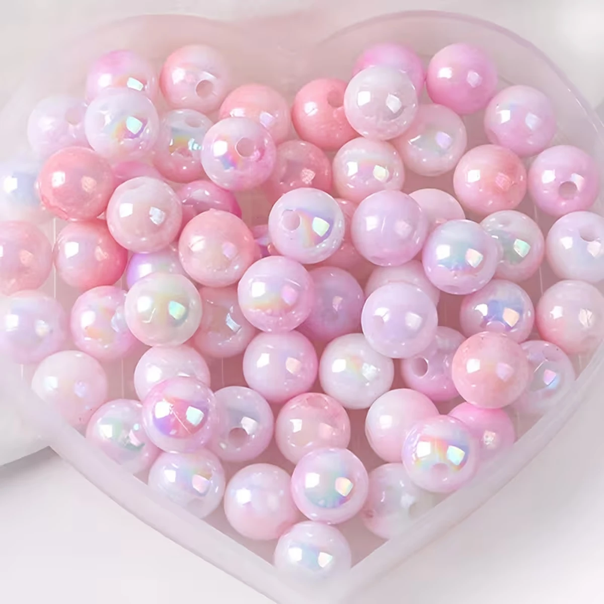 8mm 100pcs Pink Cute And Beautiful Dual AB Color, Acrylic Beads, Suitable for DIY Making Couple Bracelets, Valentine'S Day Beads - view 6
