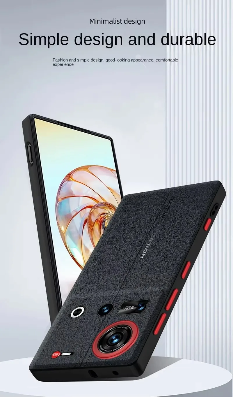 Etui na telefon ZTE Nubia Z70S Ultra Z70 Ultra, cienka osłona ochronna, gładka skóra, styl z przeszyciami na środku, czerwone, podwyższona ochrona obiektywu. — zdjęcie produktu 3
