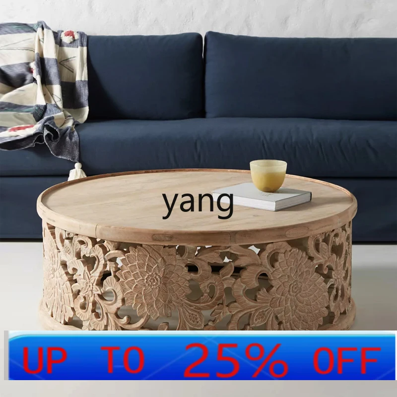 

Журнальный столик из цельного дерева Lhh, французский чайный столик ручной работы в стиле ретро, полый чайный столик