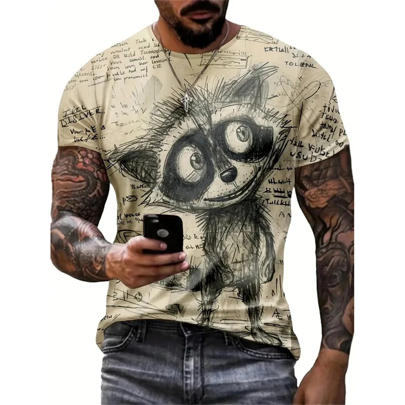 Funny T Shirt Man Animal Print Casual Short Sleeve Tees O Neck Pullover Vintage T-Shirts Men's Oversized Clothing Sportswear Top