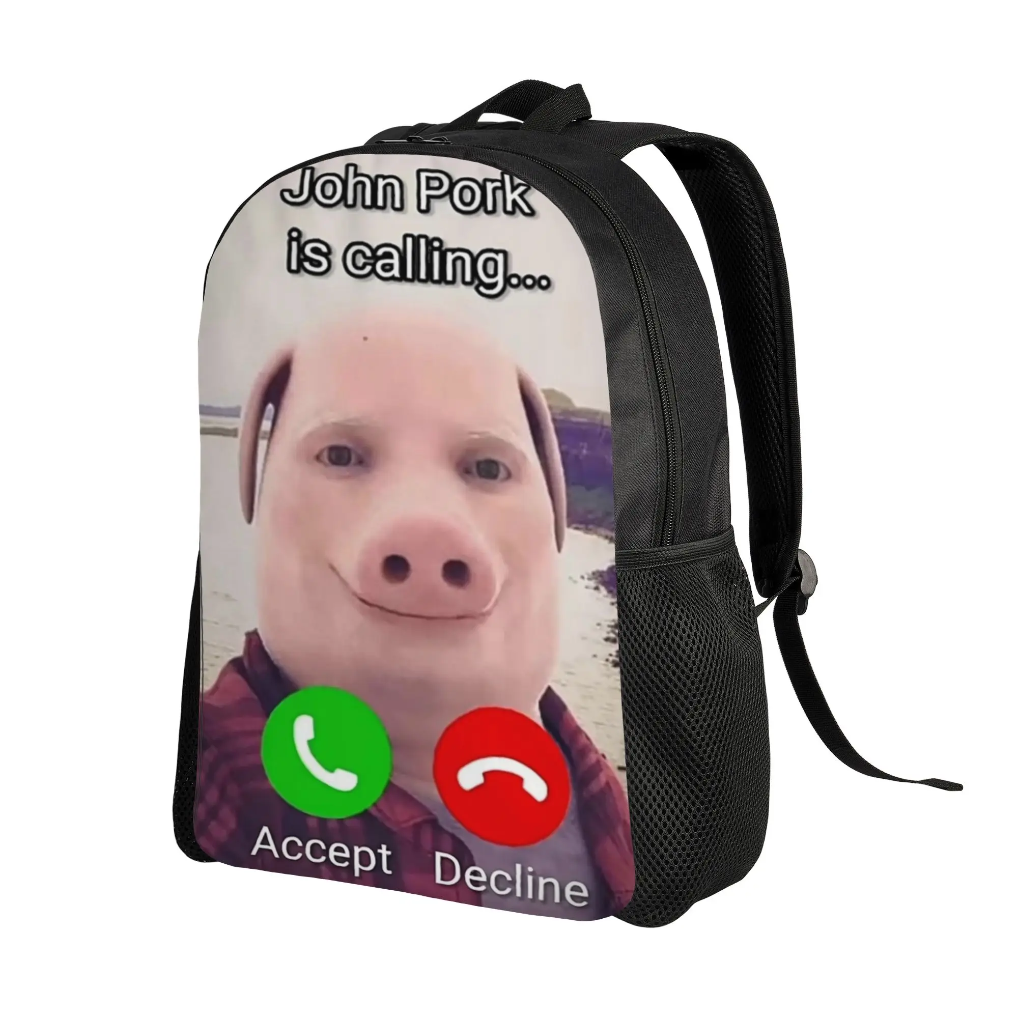 John Pork Is Calling Answer Call Phone Backpack Women Men Humor Funny Pig Lover Soft Backpacks High School Bags Rucksack