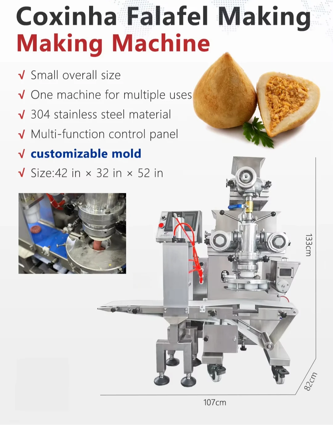 Commercial Automatic Kubba Croquette Coxinha Falafel Encrusting Making Machine Customized for Snack Production