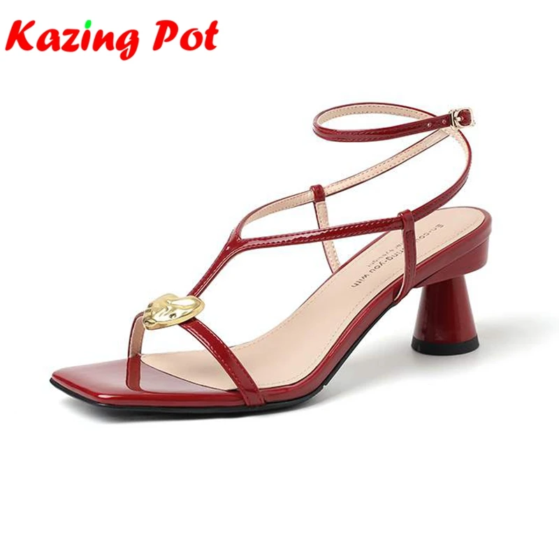 Krazing Pot New Natural Skin Stiletto High Heels Summer Autumn Shoes Peep Toe Heart Decoration Brand Office Modern Women Sandals