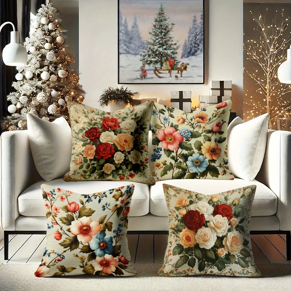 Roses brilliant wildflowers digital printing pillow cover Short plush Suitable living rooms bedrooms sofas throw cushion cover