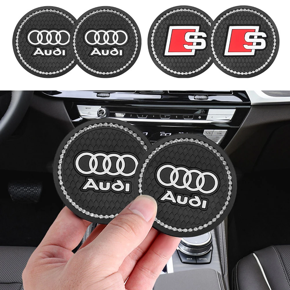

2PCS Diamond Car Badge Coaster Water Cup Holder Pad Auto Anti-slip Mat For Audi A3 S3 A4 B8 B6 B7 A6 C5 C7 A5 Q3 Q5 Q7 TT A1 A2