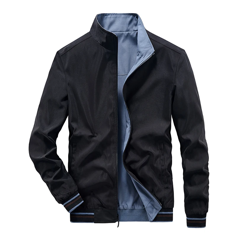 Thin Mens Jackets Double Side Outwear Clothing Zipper Pockets Jacket Tops Coats Black Blue Size 4XL