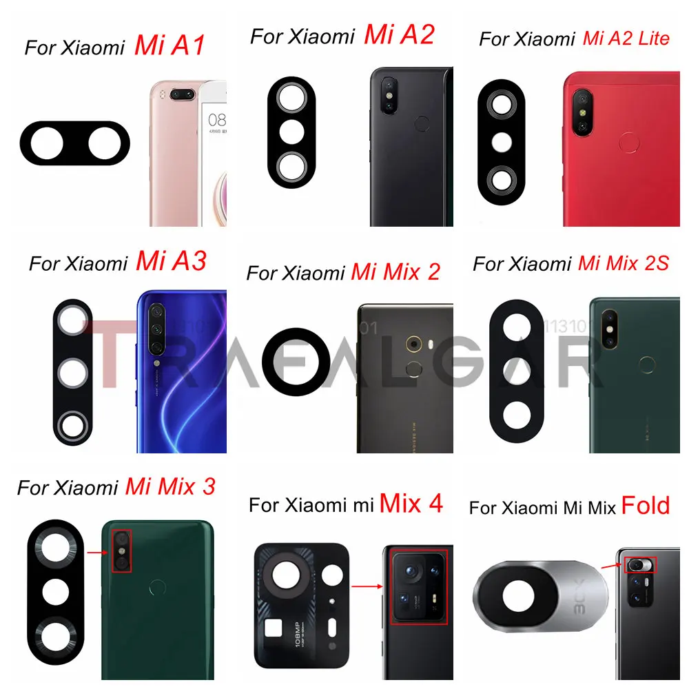 Rear Back Camera Glass Lens For Xiaomi Mi Mix 2 2S 3 4 Fold Mi Max 2 3 Civi A1 A2 Lite A3 Replacement Repair Parts With Sticker