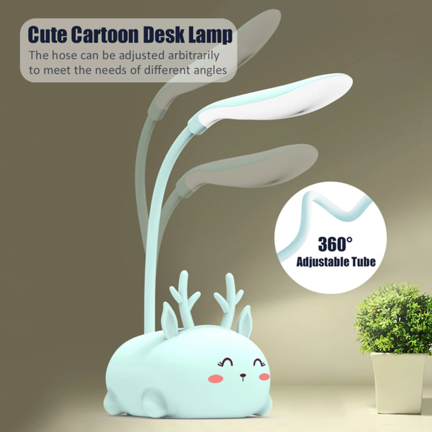 Portátil LED Desk Lamp para crianças, Mini desenhos animados, USB recarregável, proteção para os olhos e leitura, portátil LED Night Light, Ideal C, adorável, novo