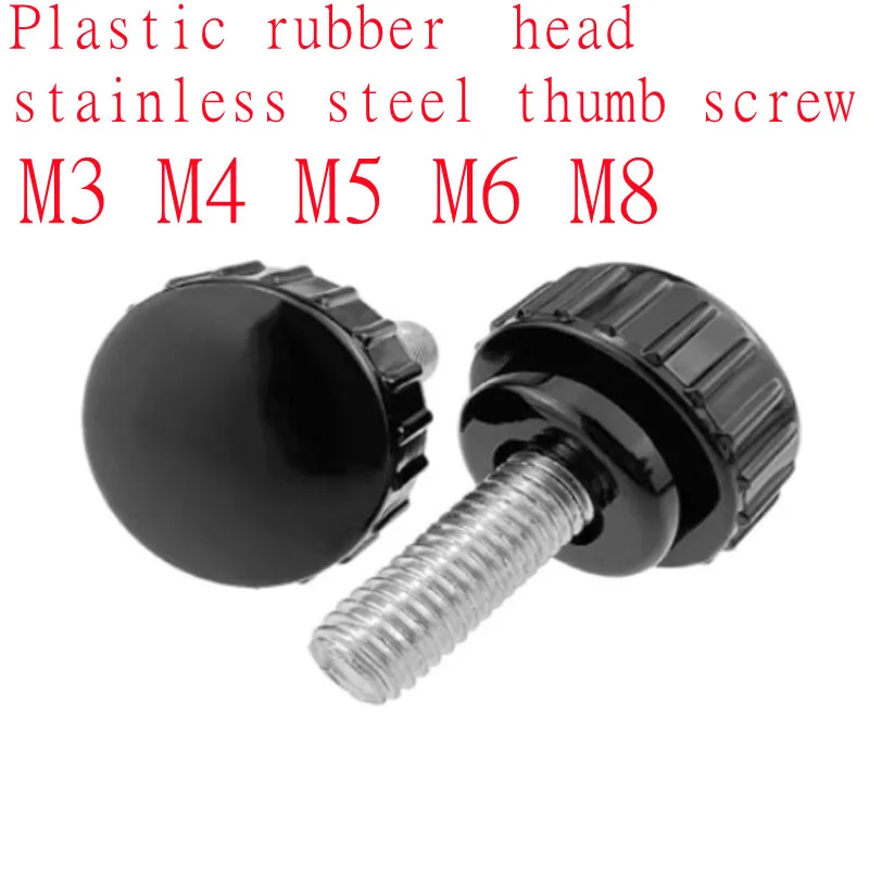 2pcs-5pcs M3 M4 M5 M6 M8 Stainless Steel Round Head Handle Hand Screw Knurled Rubber Thumb Screw Plastic Tighten Bolt  Knob