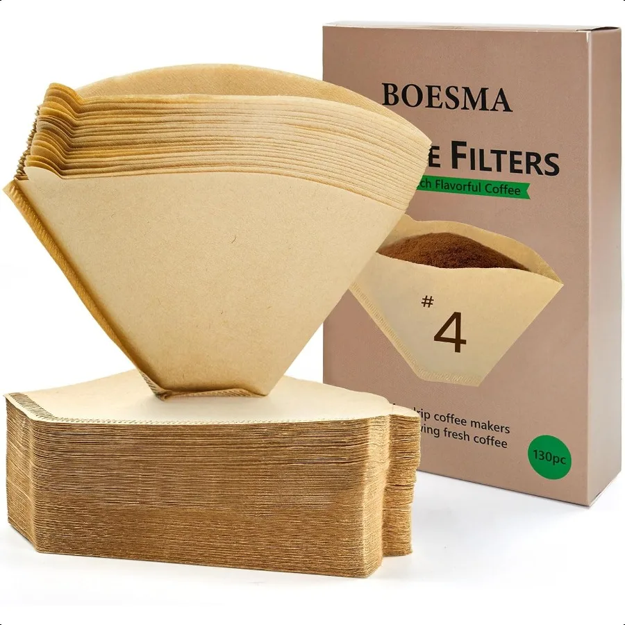 

130 Count 4 Cone Coffee Filters 812 Cup Unbleached Natural Paper coffee filters 4 cone paper Filters Paper Compatible with Nin