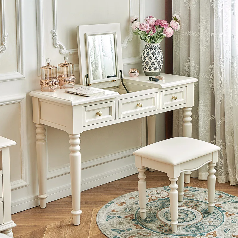 White cream wind all solid wood dresser cherry wood bedroom small clamshell makeup table desk integrated