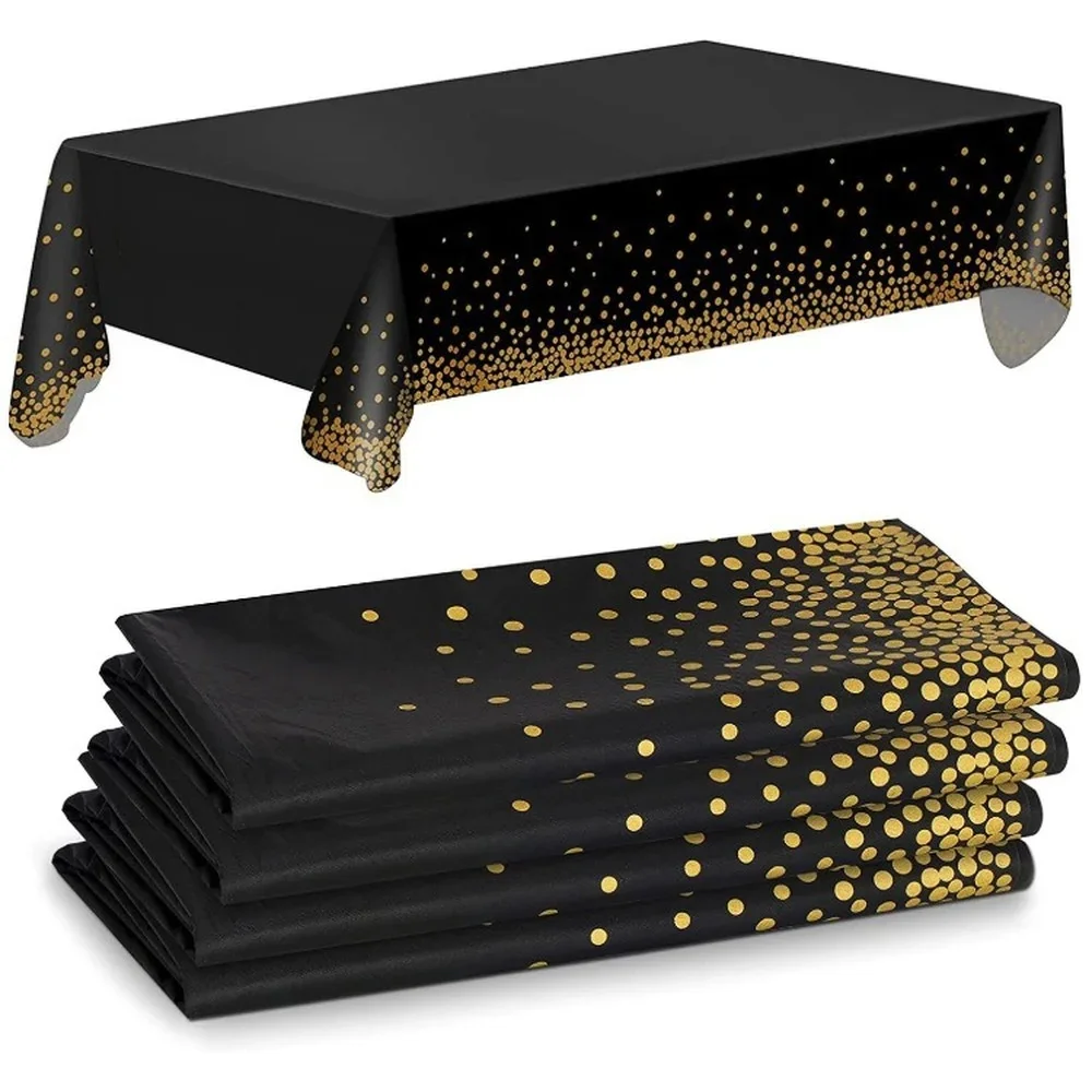 PEVA Tablecloths for Rectangle Tables Disposable Table Cloths Covers Gold Dot Confetti Parties Wedding Bridal Shower 54