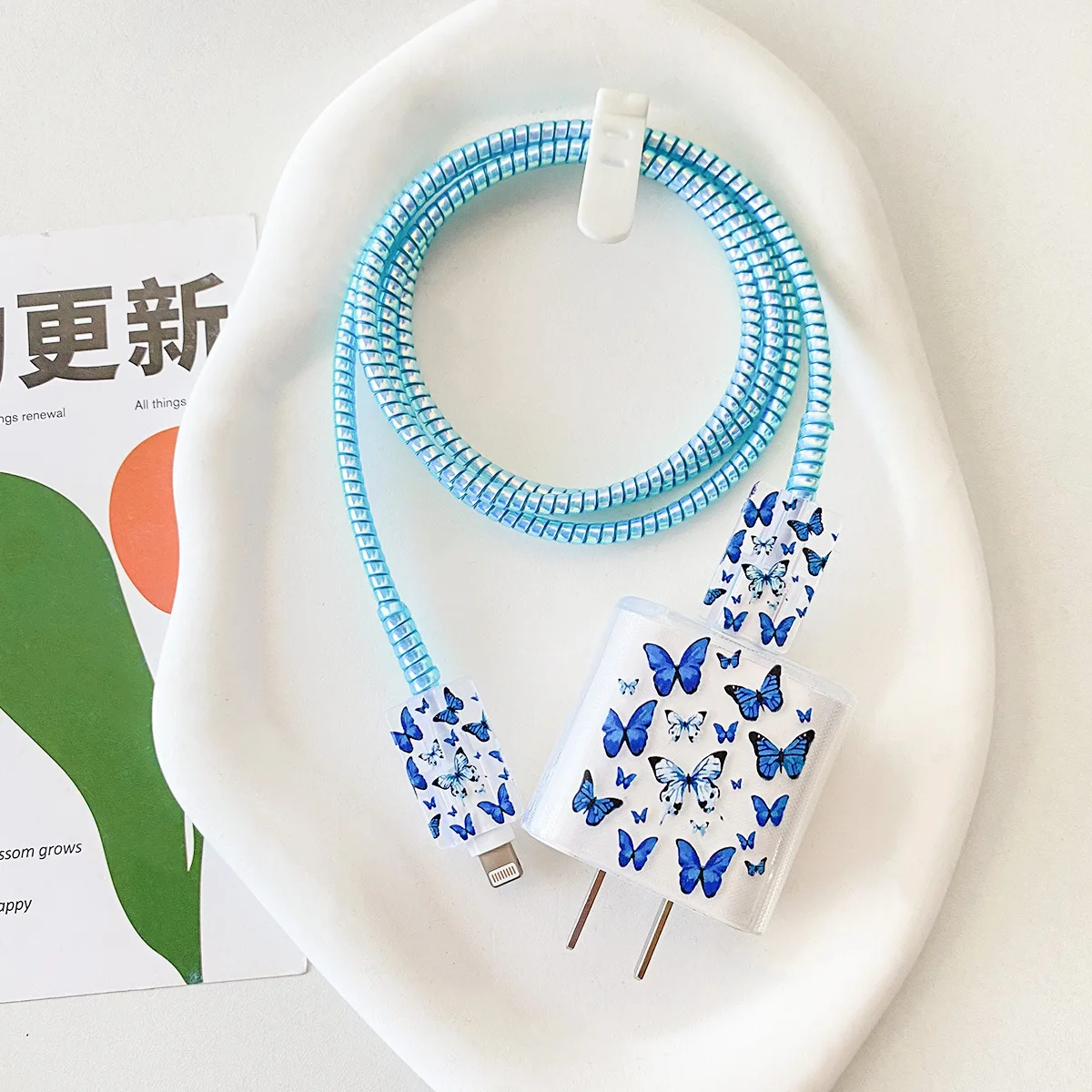 Fashion Butterfly Adapter Protection Case For iphone 18/20W Fast Charger Protect Cover Data Line Winder Spiral Protective Sleeve