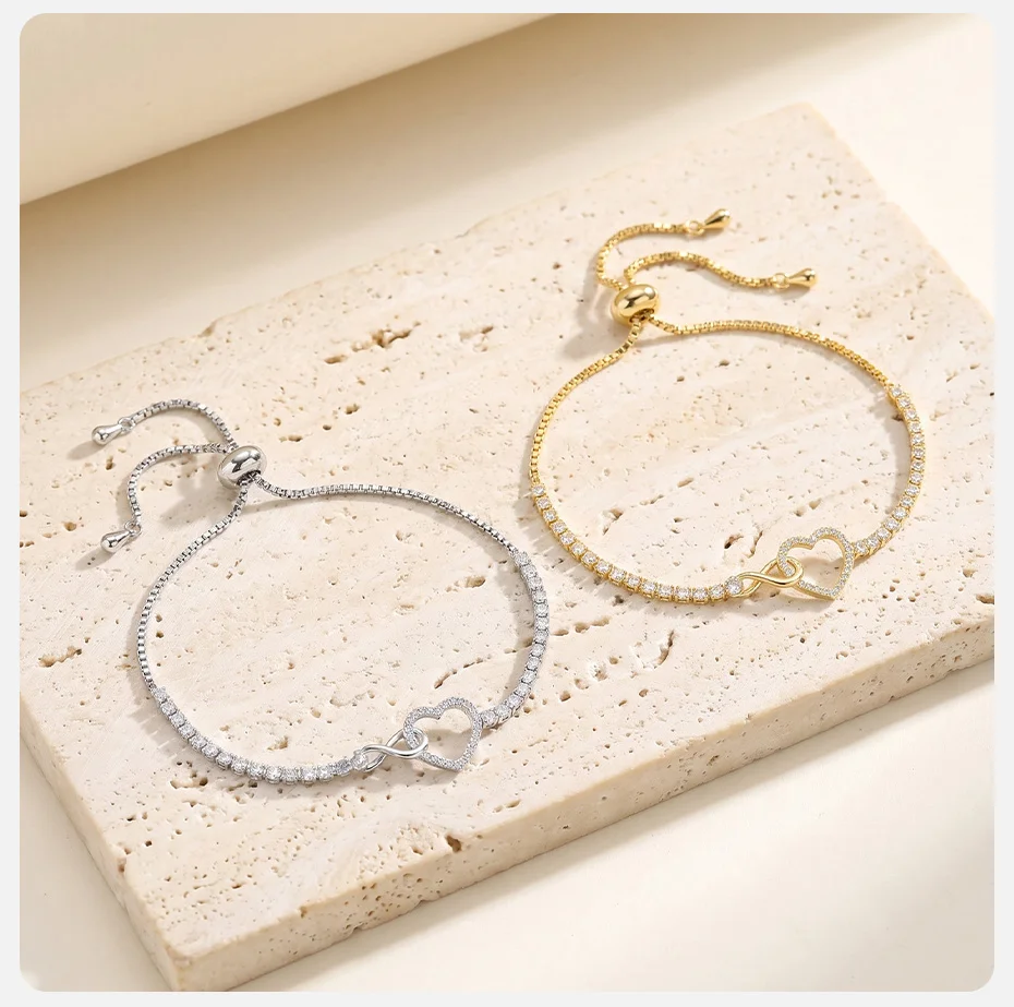 Vnox Exquisites Infinity-Charm-Armband mit kubischen Zirkonia für Damen, luxuriöse Kristalle, romantisches Herz-Armband, Hochzeit, Geburtstag, Schmuck – Detail 5