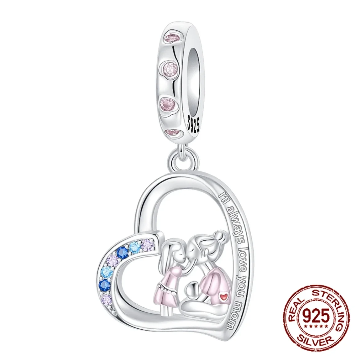 

925 Sterling Silver I'll Always Love You Mom Mother and Daughter Pendant Fit Original Charms Bracelets Women DIY Jewelry Gift