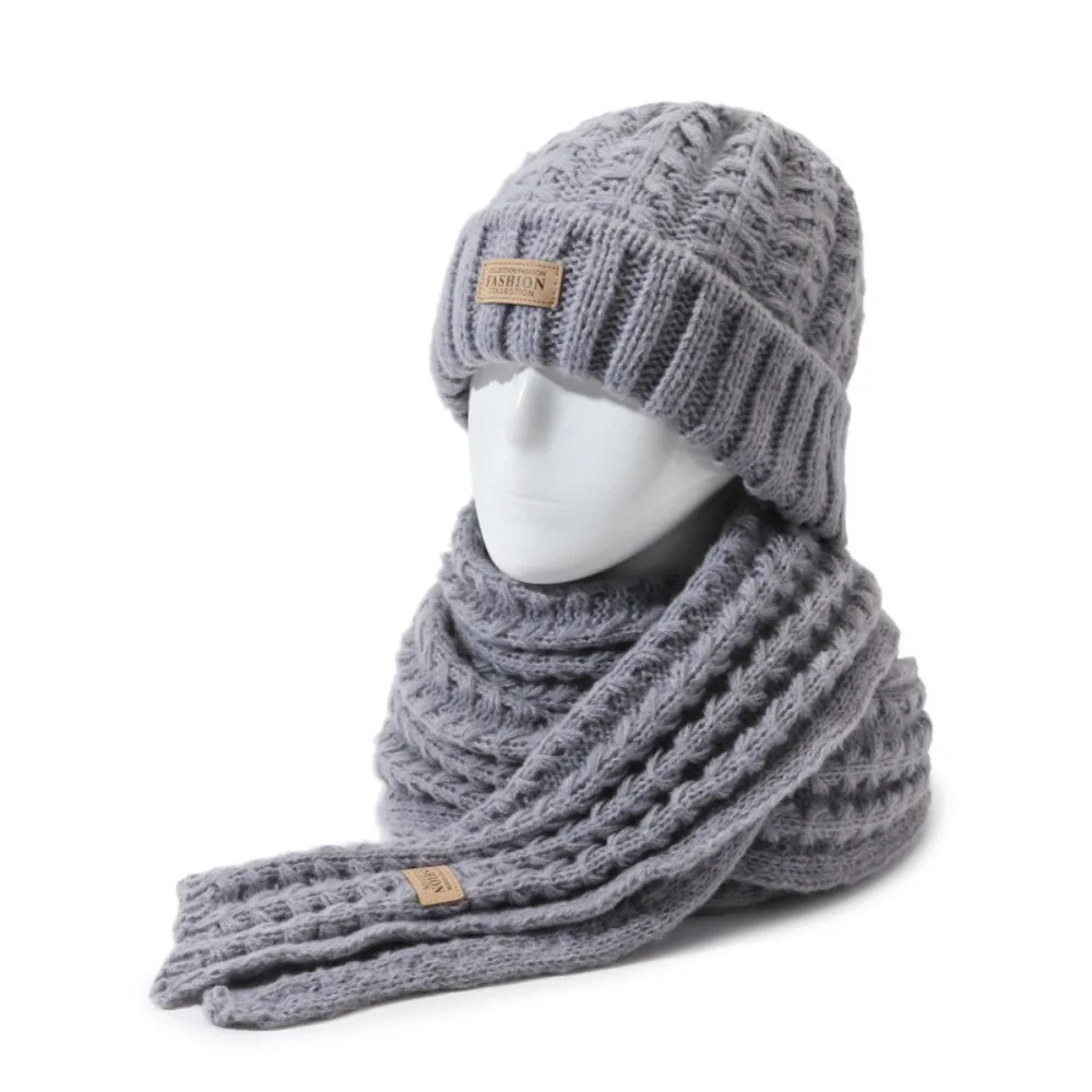 

2Pcs Trendy Windproof Knitted Hat Scarf Korean Style Thicken Neck Guard Hat Set Simple Soft Warm Scarf Winter Autumn