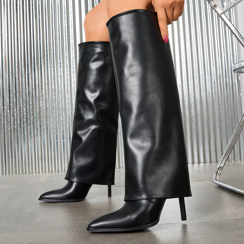 

Black Soft Leather Knee Boots Women Fashion Pointed Toe Thin Heel Pant Boots Waterproof Comfortable Women Shoes Boots 2025 Woman