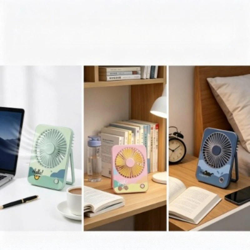 2026 New Foldable Desktop Small Fan Usb Charging Silent Long Battery Life Big Wind Cartoon Mini Fan Three Optional