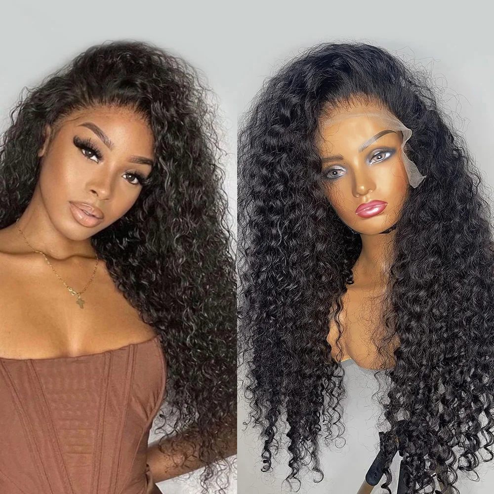 

Natural Black Soft Preplucked 26Inch Long 180Density Glueless Kinky Curly Lace Front Wig BabyHair Heat Temperature Daily Cosplay