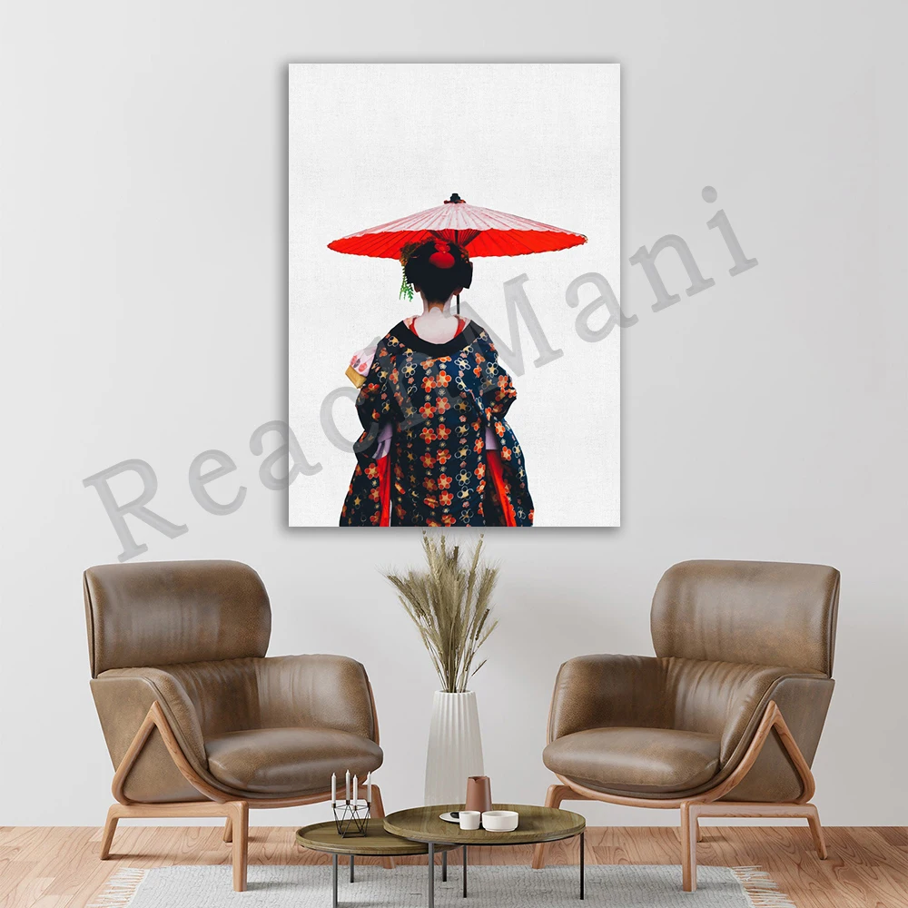 Japanese geisha, woman with umbrella, Japanese art, Tokyo geisha boho chic wall art print decoration poster