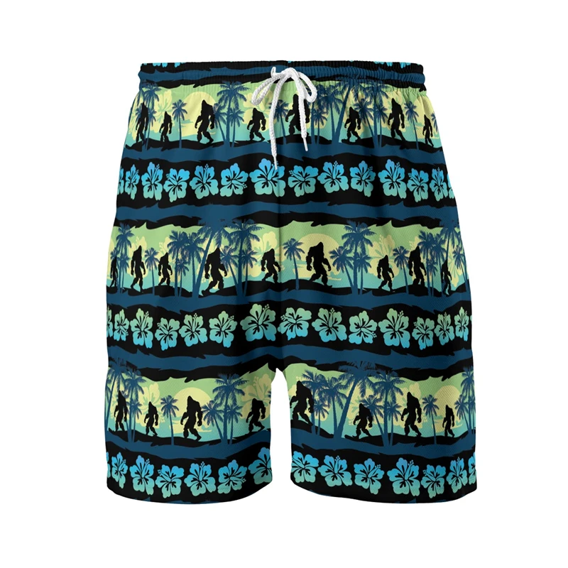 Bigfoot 3d Bedrukte Korte Broek Voor Heren Vintage Sasquatch Hawaiian Strandshort Casual Vakantie Aap Aap Broek Aloha Broek