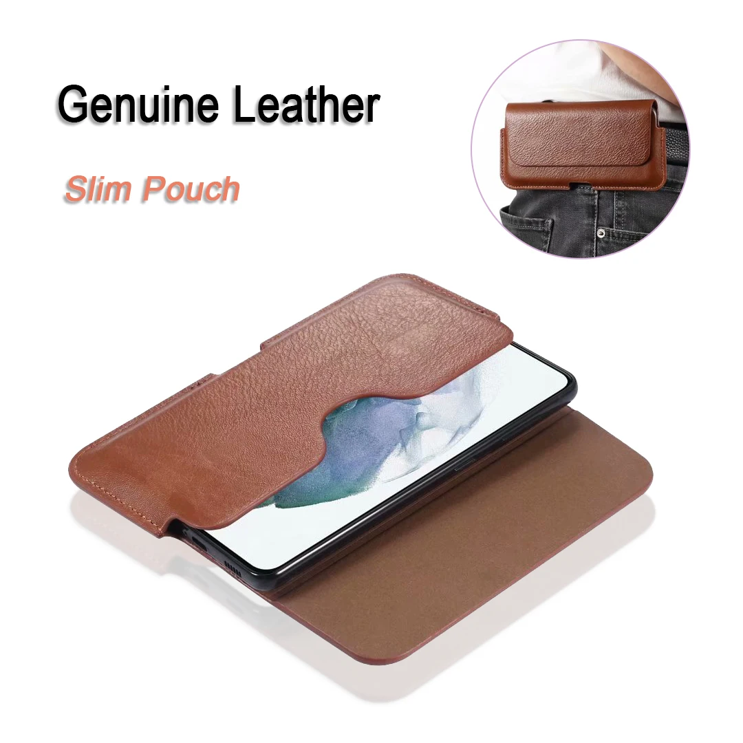 Cow Genuine Leather Phone Pouch Belt Clip Case For iPhone 16 15 13 Pro Max Samsung S24 S23 S22 Xiaomi Redmi 12 9 Waist Bag Cover