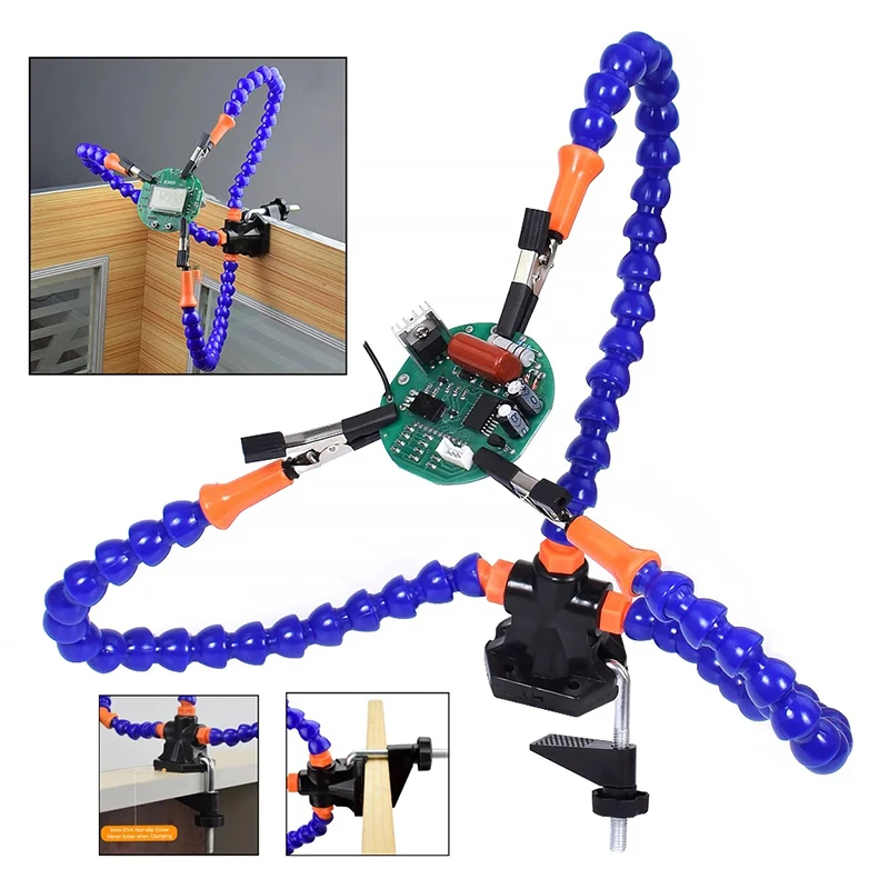 PCB Soldering Holder Helping Hands LED Lamp 3X Magnifying Glass For Electronic Welding Third Hand Fresnel Lens