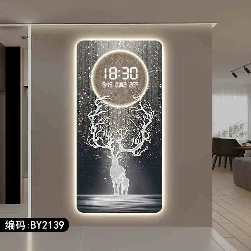 Elk Elephant Corridor LED Light Electronic Clock Art Deco Background Wall Painting For House Decoration Hanging Artist House