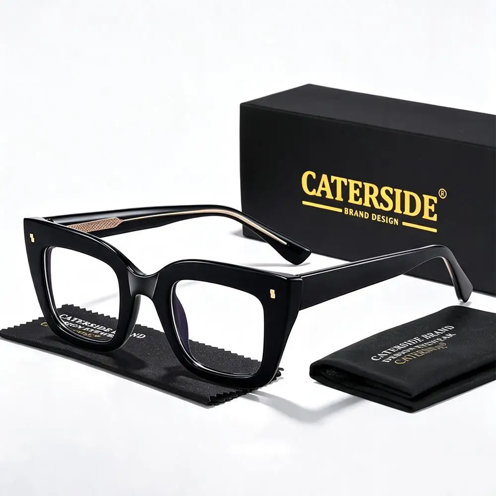 CATERSIDE Modische Damen-Katzenaugen-Brille mit Flachglas, Tr-90, Quadratischer Dicker Rahmen, Blaulichtfilter-Brille für Büro und Freizeit – Detail 9