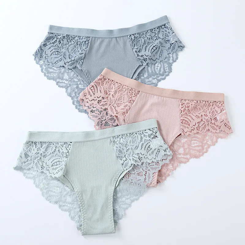 3Pcs Cotton Panties Sexy Panty Briefs Lace Panties Women Underwear Panties for Female Floral Pants Underpants Lingerie Plus Size