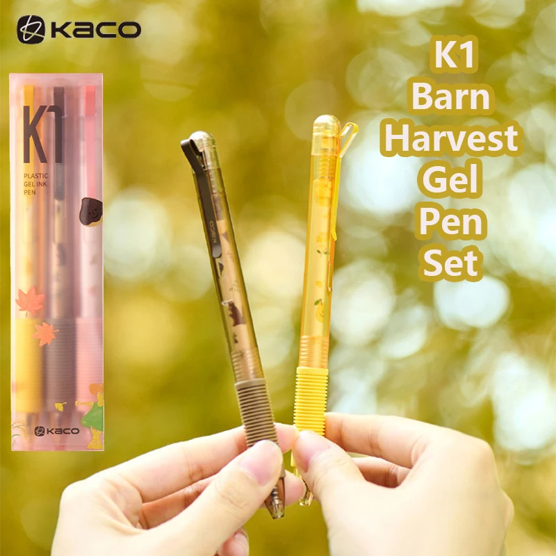 KACO K1 Barn Harvest Gel Pen 0.5mm Set 3pcs Autumn Color Rod Branch Clip Quick-Dry Smooth Writing Pens Exam Journaling Supplies
