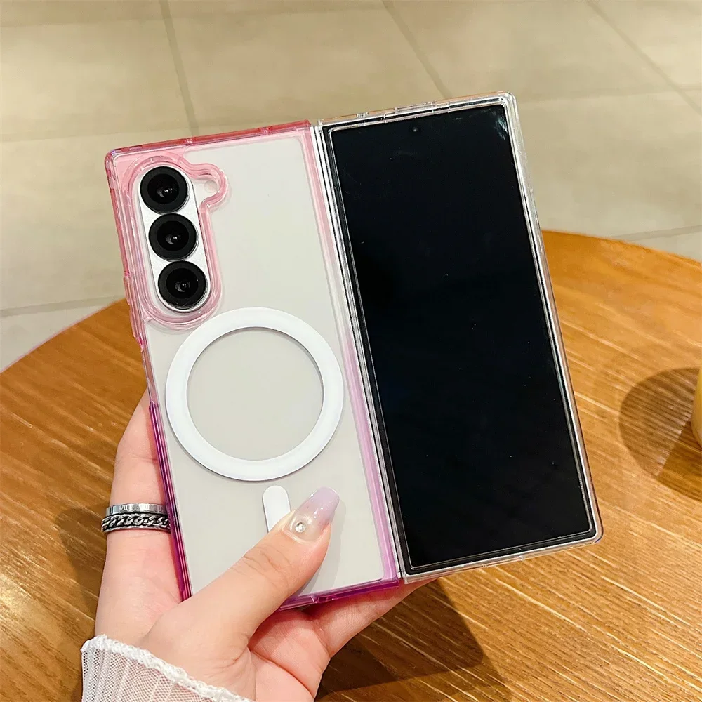 Custodia trasparente sfumata arcobaleno dopamina per Samsung Galaxy Z Fold 7 6 5 4 3 Custodia protettiva per ricarica wireless magnetica antigoccia