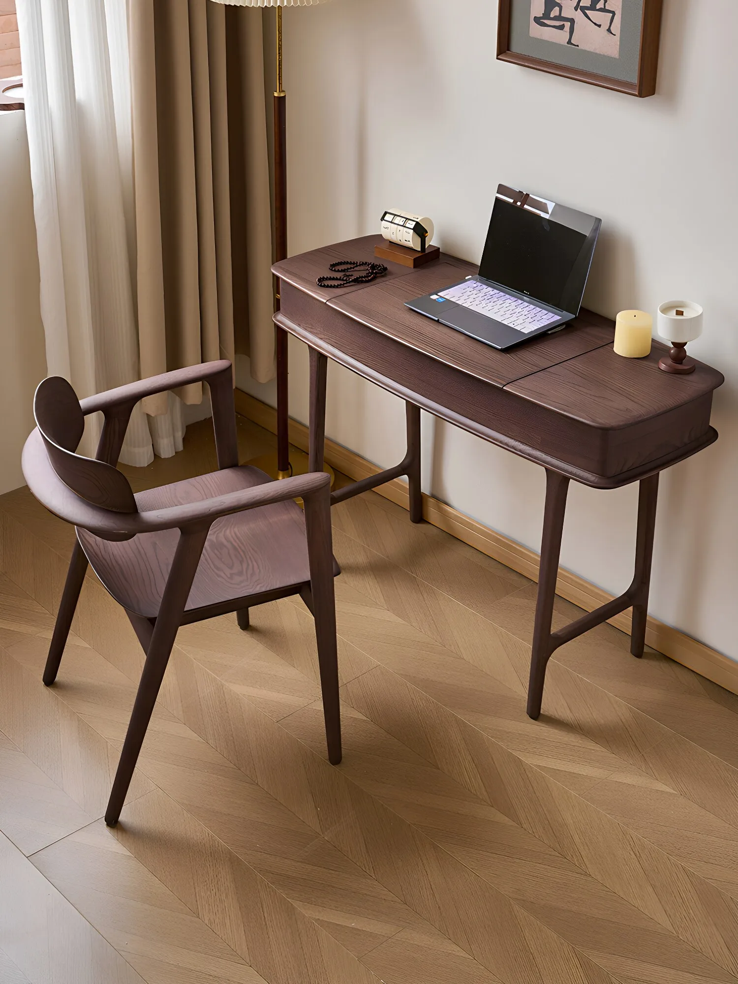 For Flip-Top Solid Wood Vanity, Mid-Century Dressing Table with Mirror & Multi-Drawer Storage for Bedroom