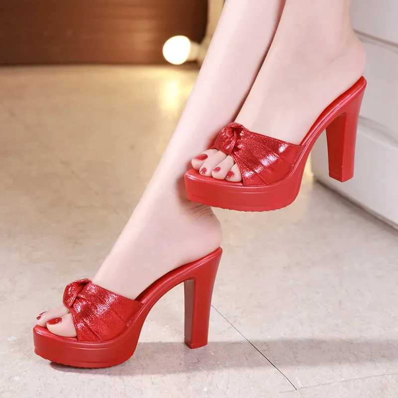 BEYARNE Open Toe Black Block Heels Elegant Summer Shoes New Fashion Women Slippers Platform Shoes High Heels For Ladies Party