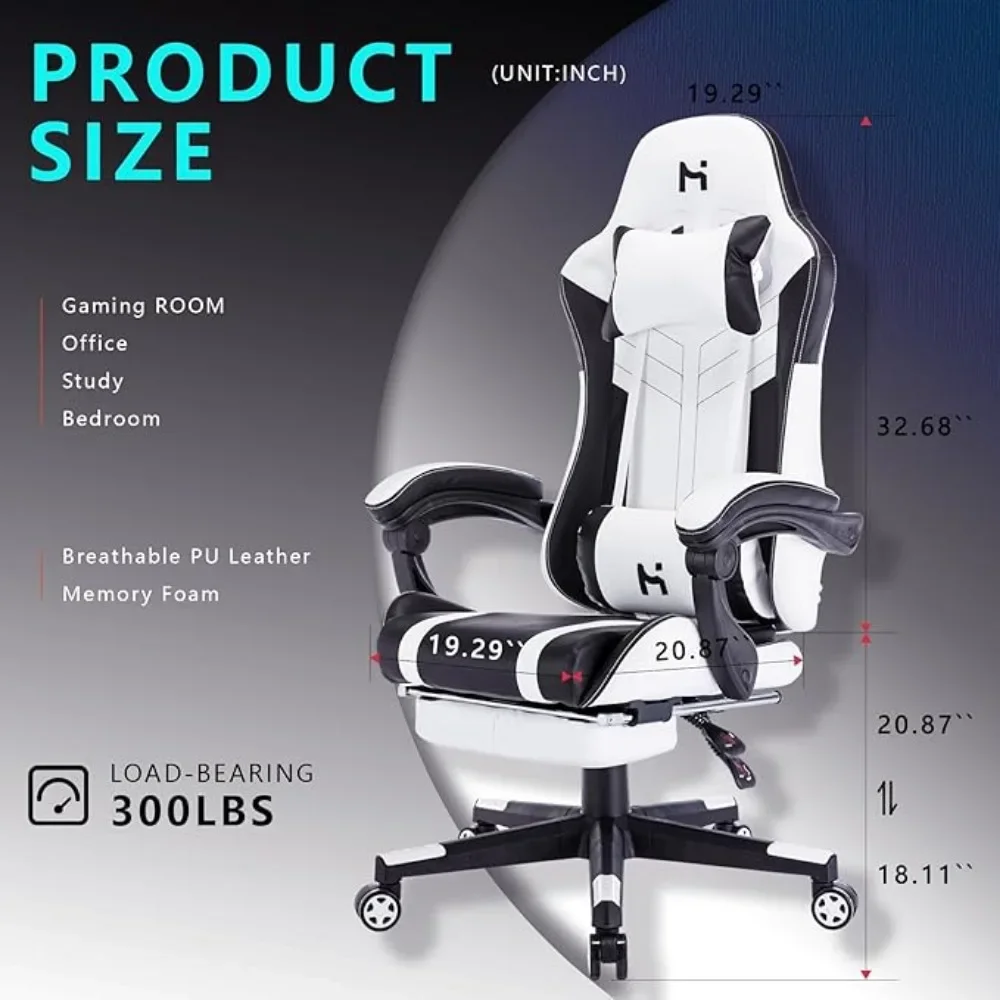 Game Office Chair With Footstool, Adjustable Height And Angle, 360 Rotating Ergonomic Game Chair