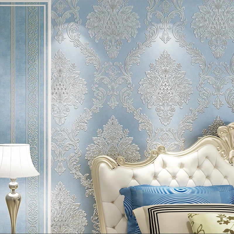 

Damascus 3D Stereoscopic Embossed Wallpaper European Style Luxury Non-woven Bedroom Living Room TV Background Striped Wallpaper