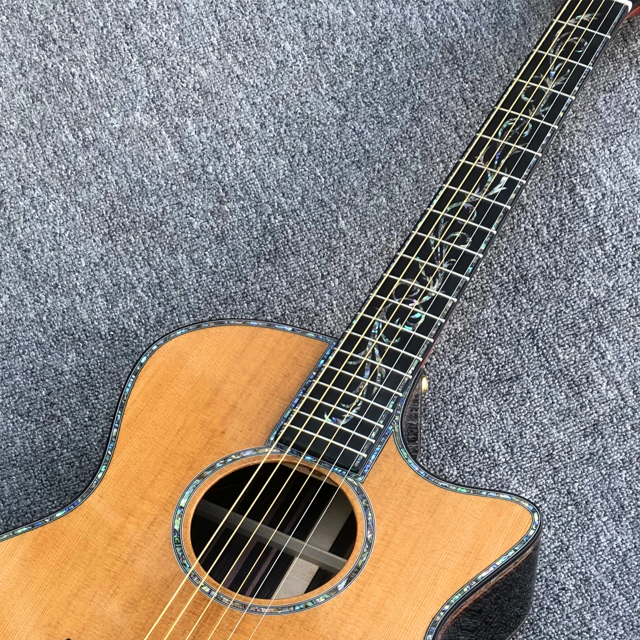 2025 41 بوصة الصلبة الأرز العلوي PS14 الغيتار الصوتية كوكوبولو الجسم أذن البحر تطعيم الأصابع