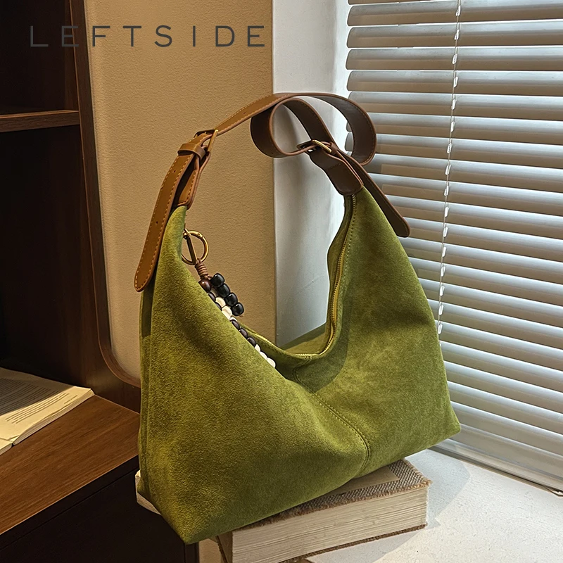 

LEFTSIDE 2025 Winter Small Suede Crossbody Bag Handbags and Purses Women's Hobo Bag Trend Brand Solid Color Shoulder Bags