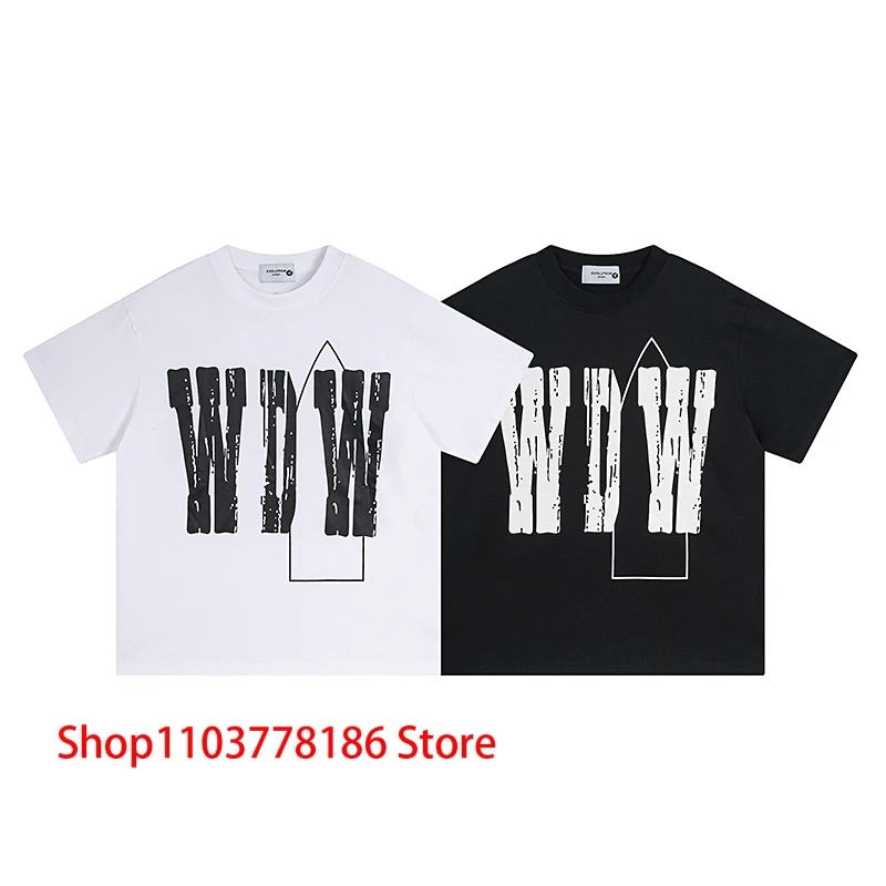 Black White Who Decides War T-shirt Classic Chest Letter WDW Logo Round Neck Short Sleeve High Street Loose Casual Top Tee