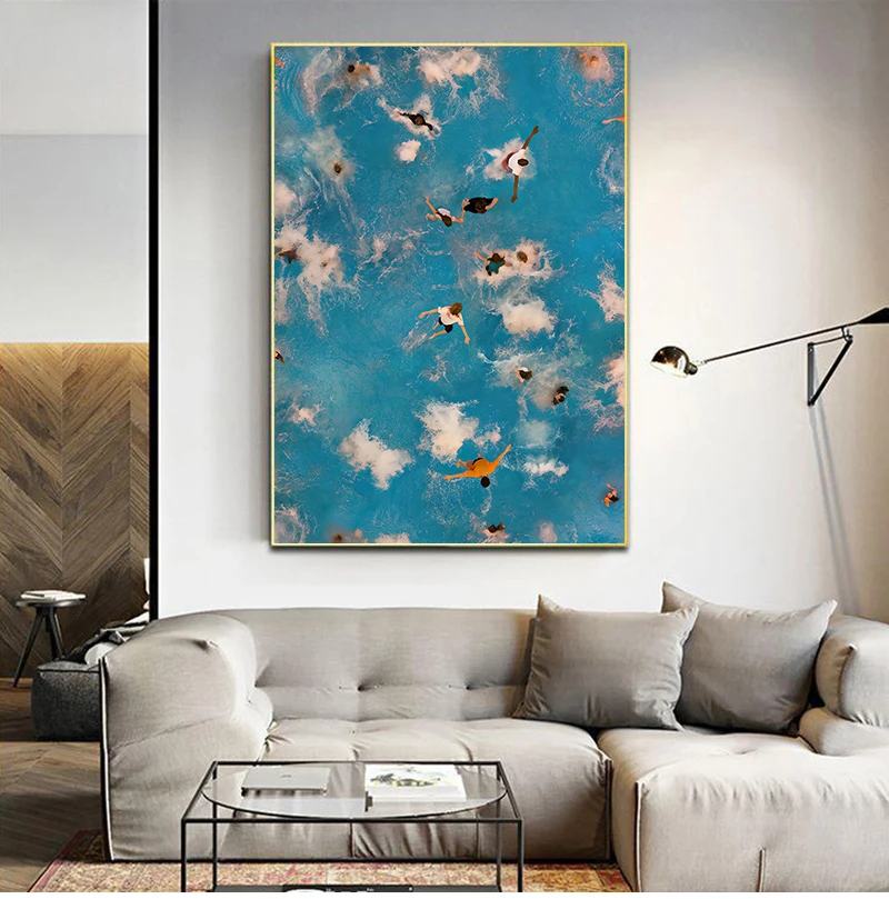 1pc frameless Summer Swimming Party Wall Art Prints Nordic Poster Swimming Pool Aerial Photography Canvas Painting Picture Livin