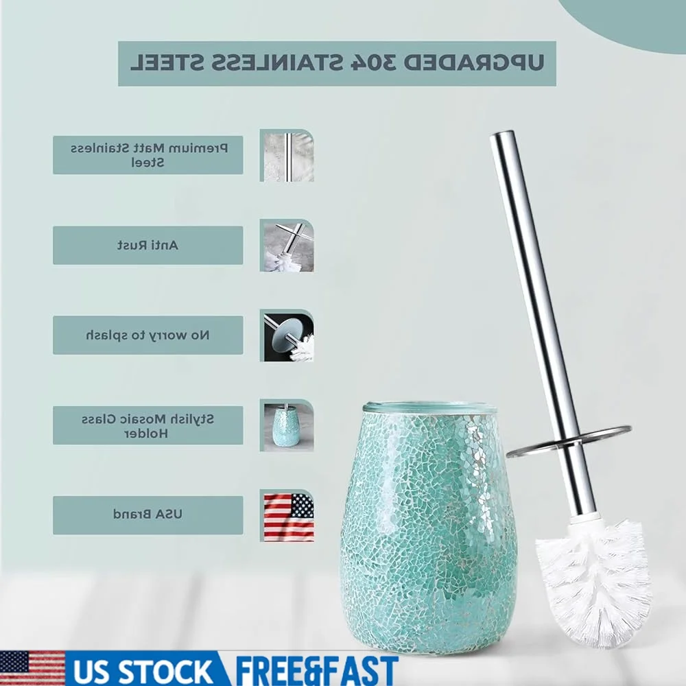 

Бирюзово-зеленый набор держателей для туалетной щетки, практичная декоративная мозаика из стекла, нержавеющая сталь, незаменимая для ванной комнаты